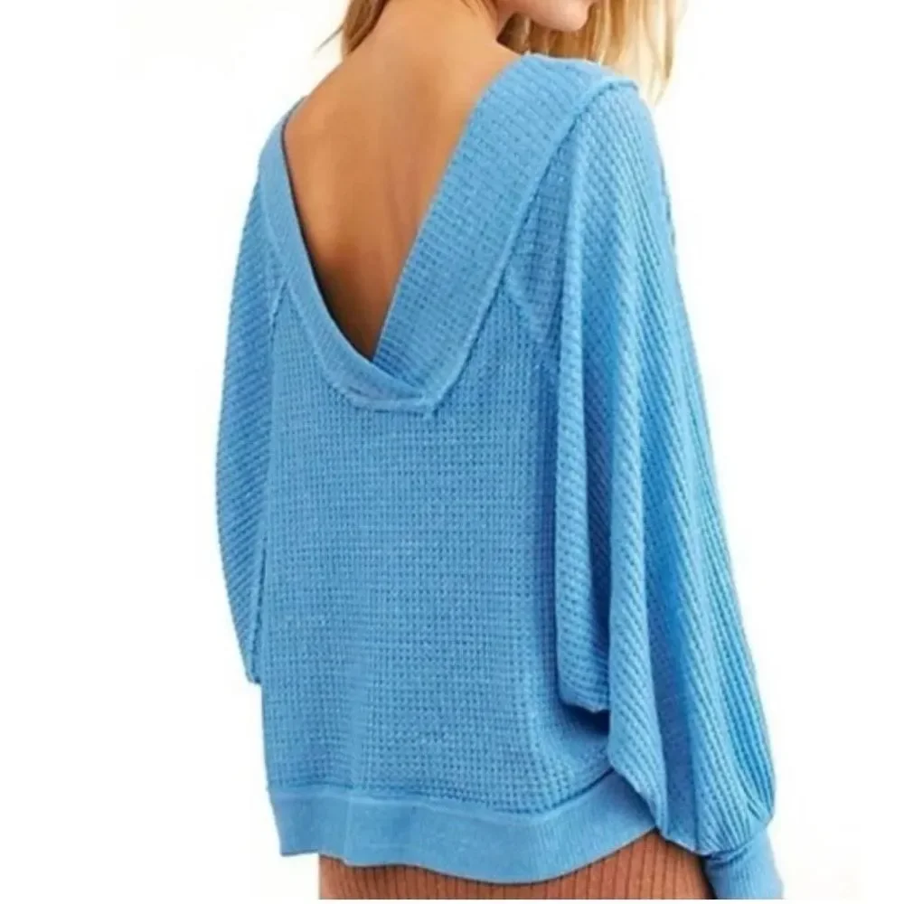 FP We The Free Westend Blue Waffle Slouchy Long Sleeve Size XS